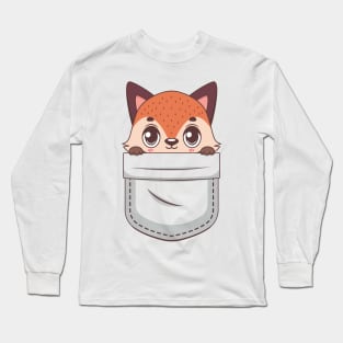 Kawaii fox in pocket design Long Sleeve T-Shirt